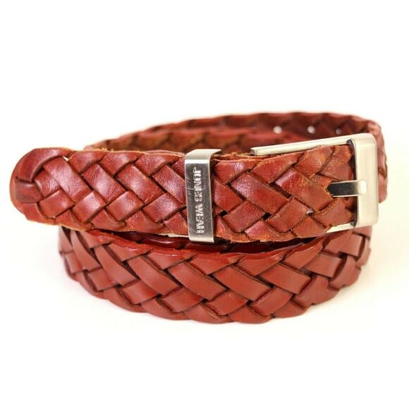 Jones Wear BRAIDED BROWN GENUINE LEATHER 1"Wd CASUAL DRESS WOMEN'S BELT L (T10 - Picture 1 of 9